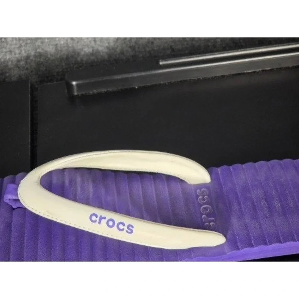 Crocs Purple‎ White Flip Flops Womens Sz 10 Comfort Casual Beach Thong Sandals
